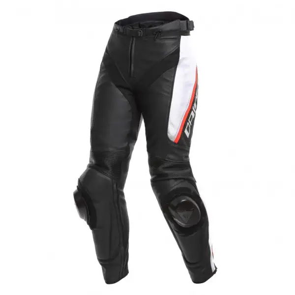 Pantaloni moto donna pelle racing Dainese DELTA 3 LADY Nero Bianco Rosso