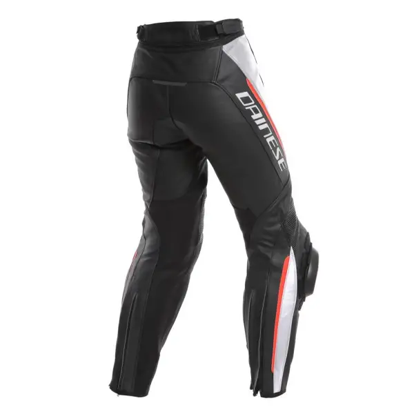 Pantaloni moto donna pelle racing Dainese DELTA 3 LADY Nero Bianco Rosso
