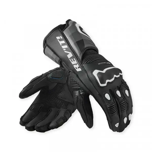 Guanti moto pelle racing Rev'it Quantum 3 Nero Bianco