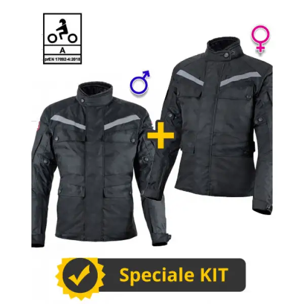 Kit coppia Rocket CE 3 strati Nero - Giacca moto certificata Befast Uomo + Donna