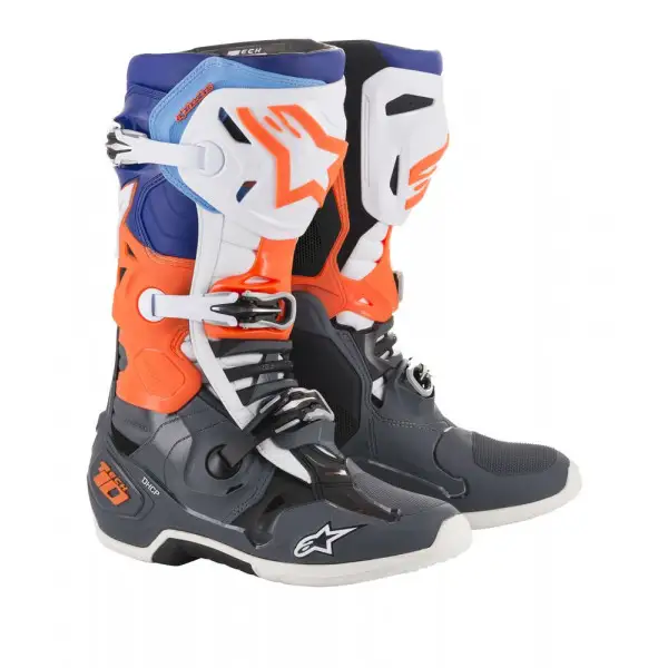 Stivali cross Alpinestars TECH 10 COOL Grigio Arancio Fluo Blu Bianco