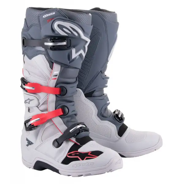 Stivali cross Alpinestars Tech 7 Enduro Grigio chiaro Grigio scuro Rosso