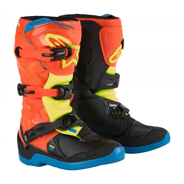 Stivali cross bambino Alpinestars TECH 3S YOUTH Arancio fluo Blu Giallo fluo