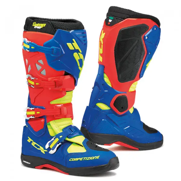 Stivali cross Tcx Comp Evo Michelin Rosso Blu brillante Giallo fluo