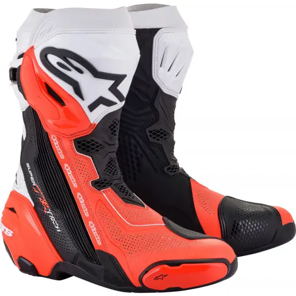 Stivali moto estivi Alpinestars SUPERTECH R VENTED Nero Bianco Rosso Fluo