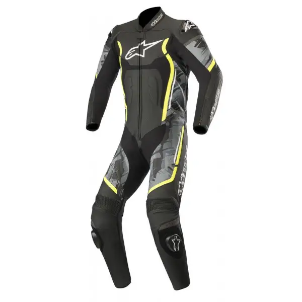 Tura moto pelle intera Alpinestars MOTEGI v2 Nero Camouflage Giallo fluo