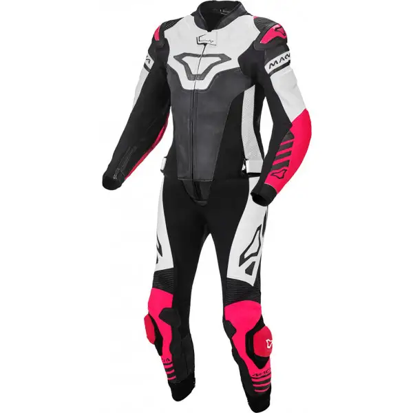 Tuta moto donna pelle divisibile Macna Tracktix Bianco Rosa Nero