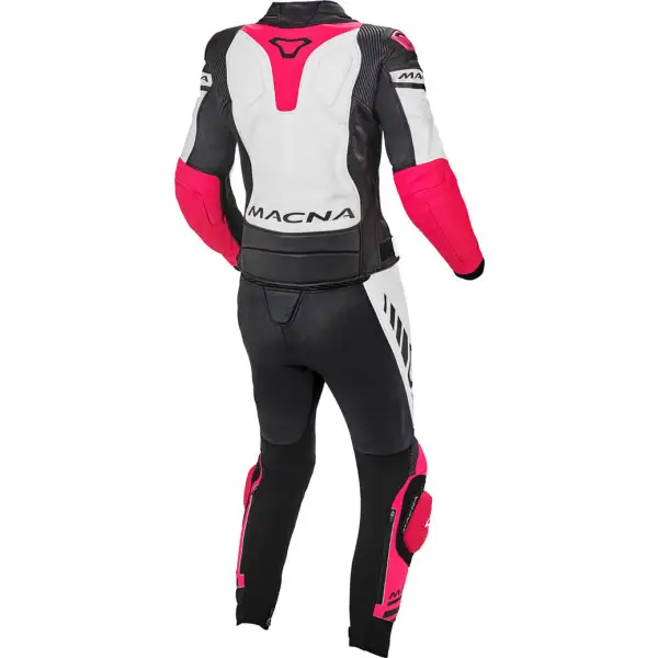 Tuta moto donna pelle divisibile Macna Tracktix Bianco Rosa Nero