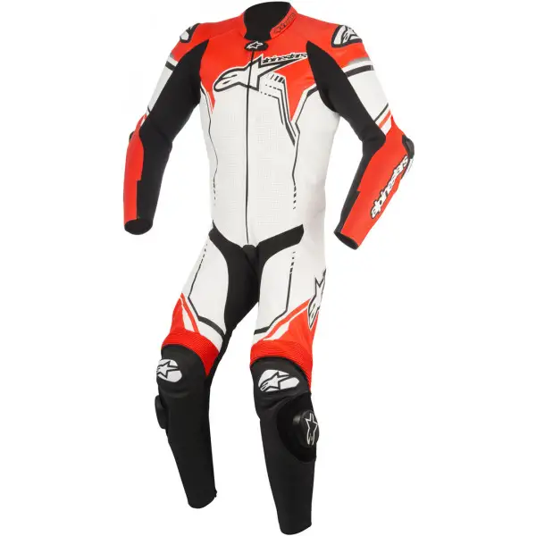 Tuta moto pelle Alpinestars GP plus V2 bianco nero rosso fluo