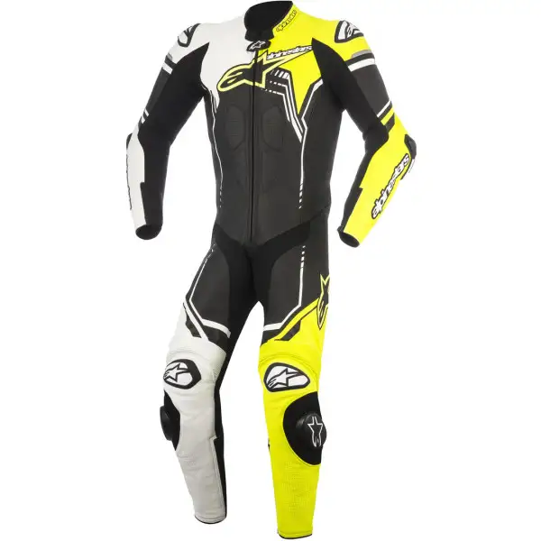 Tuta moto pelle Alpinestars GP plus V2 nero bianco giallo fluo