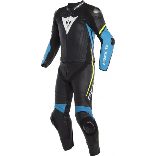 Tuta moto pelle divisibile Dainese LAGUNA SECA Nero Fuoco Blu Giallo Fluo