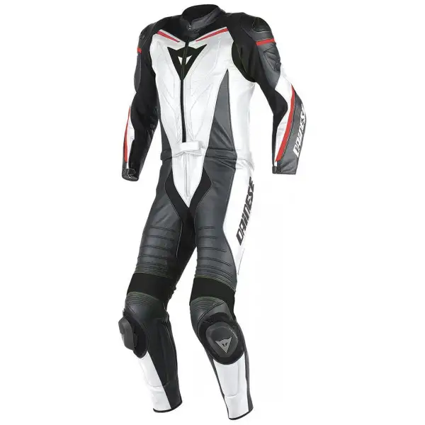 Tuta moto pelle divisibile Dainese Laguna Seca D1 bianco nero rosso fluo