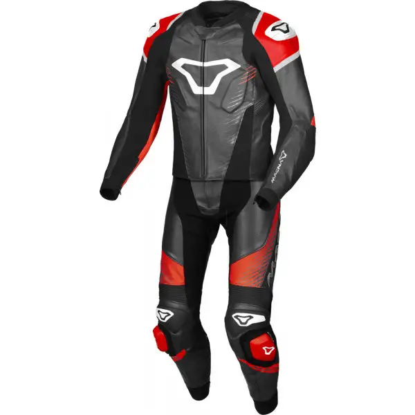 Tuta moto pelle divisibile Macna Tronniq Nero Rosso