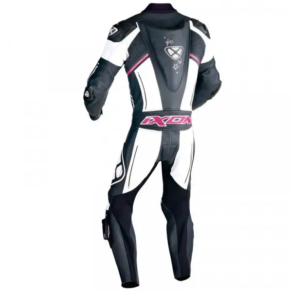 Tuta moto pelle donna Ixon Astrale Nero Bianco Fucsia