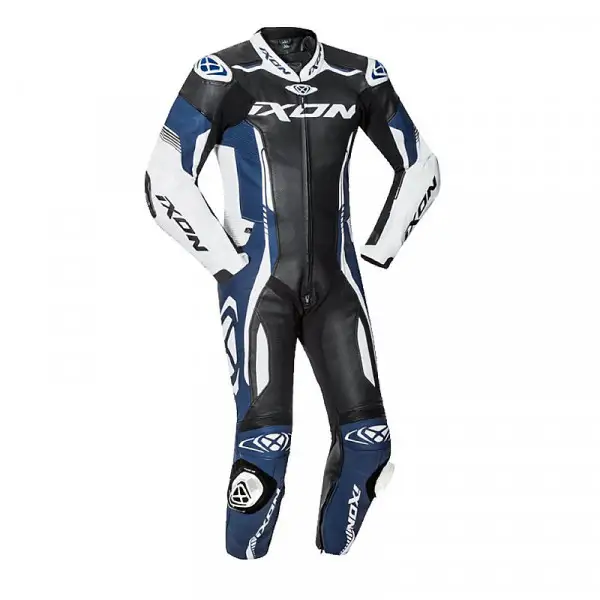 Tuta moto pelle estiva Ixon VORTEX 2 Nero Bianco Blu