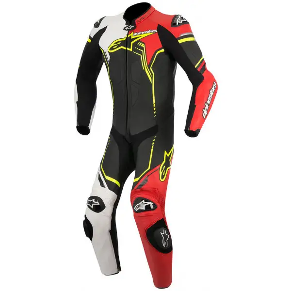 Tuta moto pelle intera Alpinestars GP Plus nero bianco rosso fluo giallo fluo