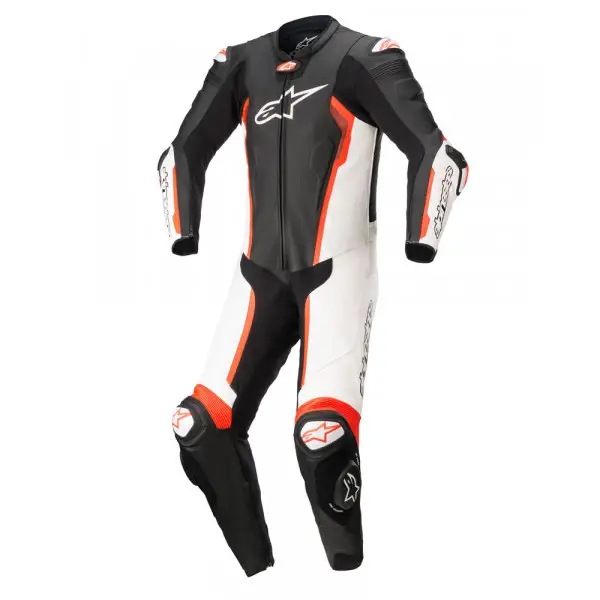Tuta moto pelle intera Alpinestars MISSILE V2 Tech-air compatibile Nero Bianco Rosso Fluo