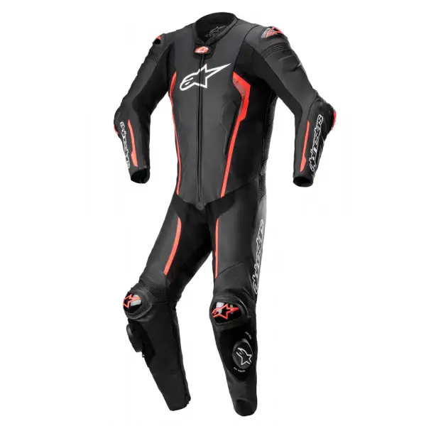 Tuta moto pelle intera Alpinestars MISSILE V2 Tech-air compatibile Nero Rosso Fluo
