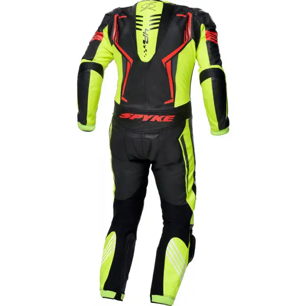 Tuta moto pelle intera estiva Spyke ASSEN RACE 2.0 Nero Giallo fluo Rosso fluo