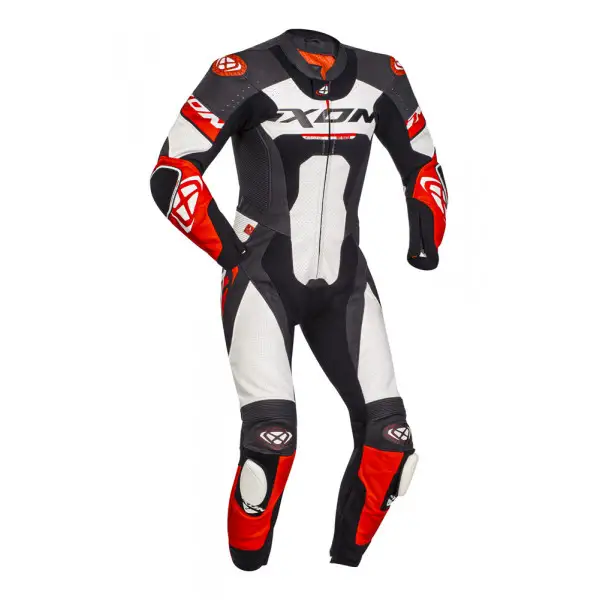 Tuta moto pelle intera Ixon JACKAL Nero Bianco Rosso