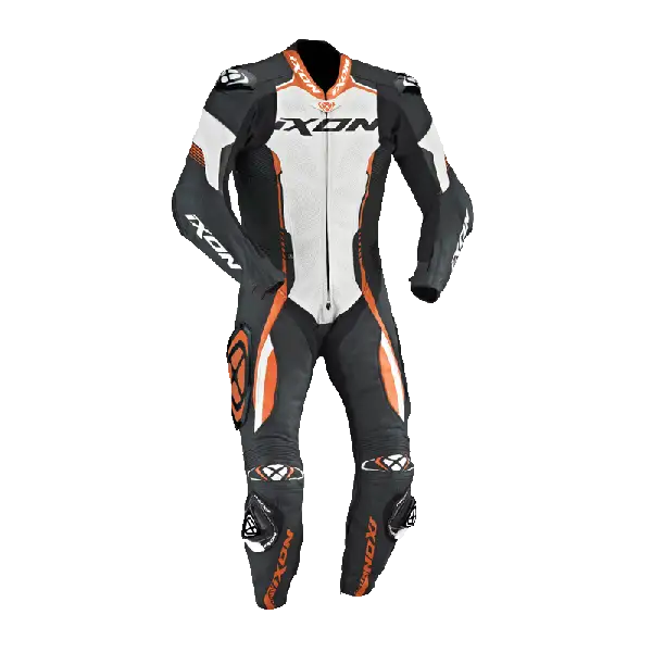 Tuta moto pelle racing Ixon VORTEX nero bianco arancio