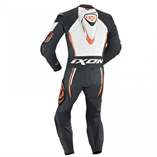 Tuta moto pelle racing Ixon VORTEX nero bianco arancio