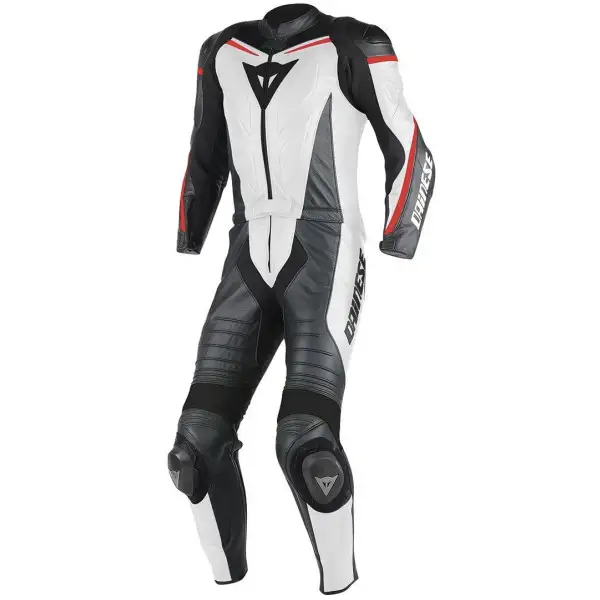 Tuta moto pelle traforata divisibile Dainese Laguna Seca D1 bianco nero rosso fluo