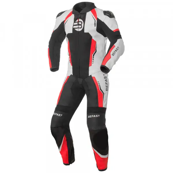 Tuta minimoto bambino pelle racing Befast Vegas CE Nero Bianco Rosso