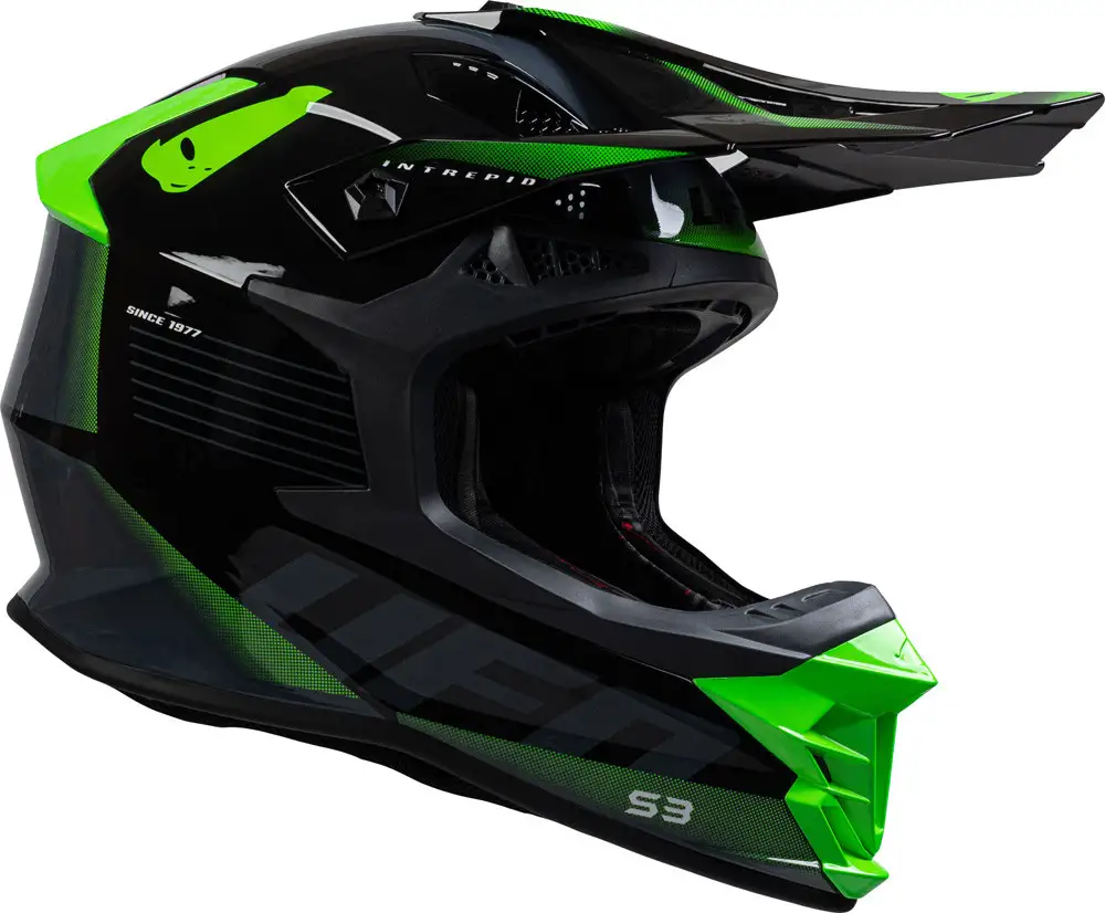 Casco cross Ufo Plast Intrepid Grigio Nero Verde Fluo