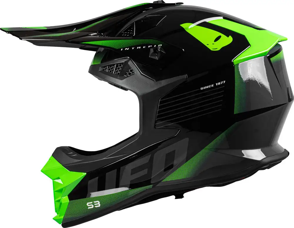 Casco cross Ufo Plast Intrepid Grigio Nero Verde Fluo