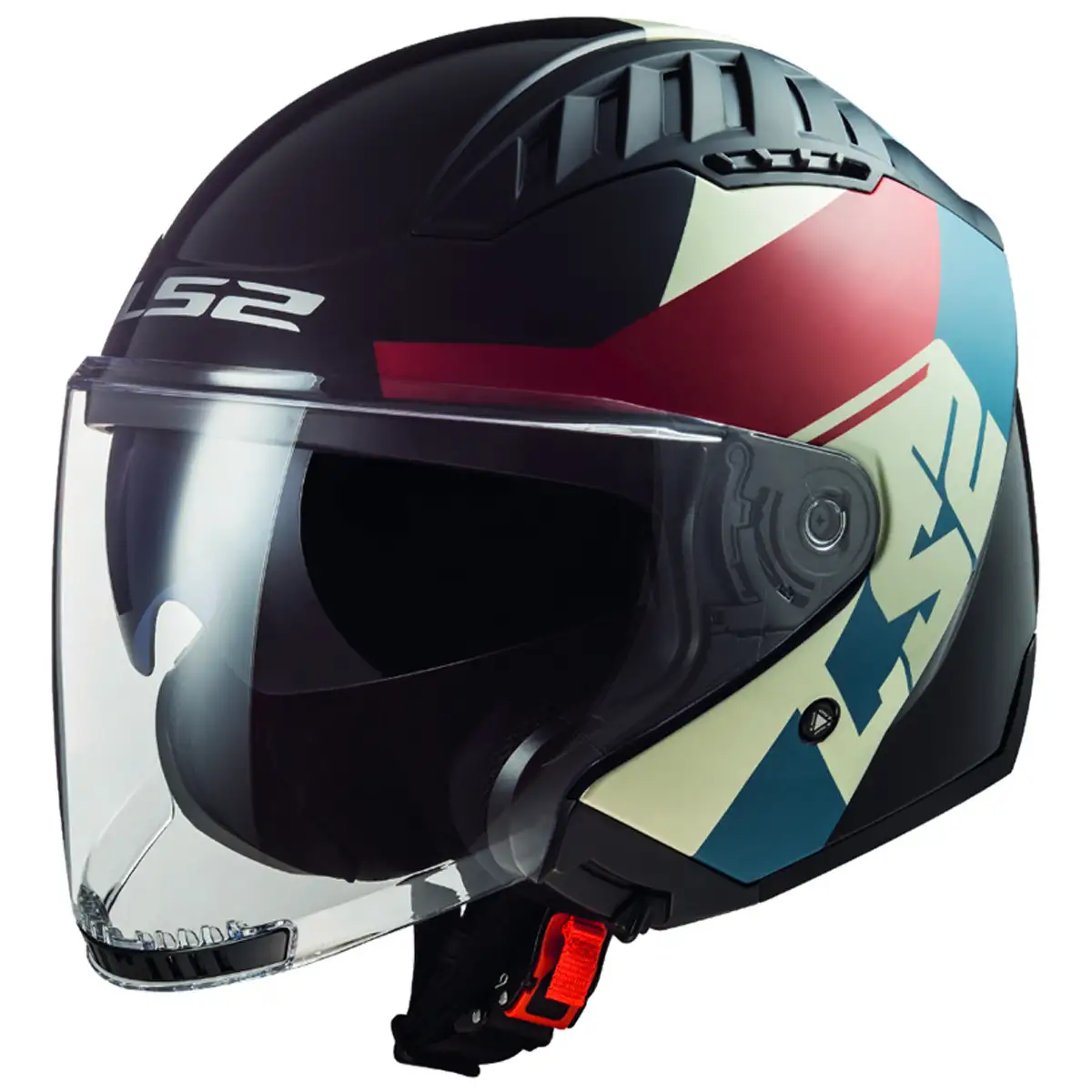 Casco jet LS2 OF600 COPTER II RISE Nero Opaco Rosso Blu 22.06