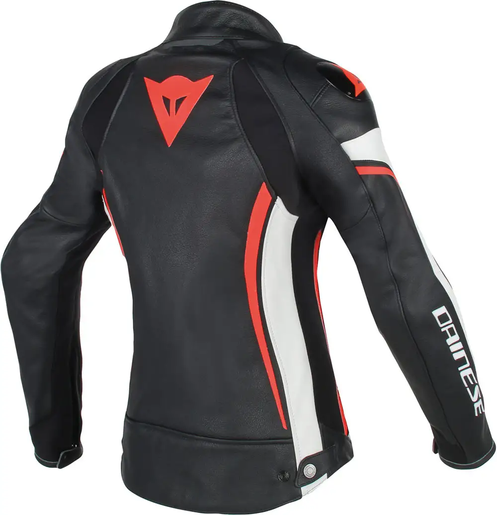 Giacca moto pelle donna Dainese Assen Lady nero bianco rosso fluo