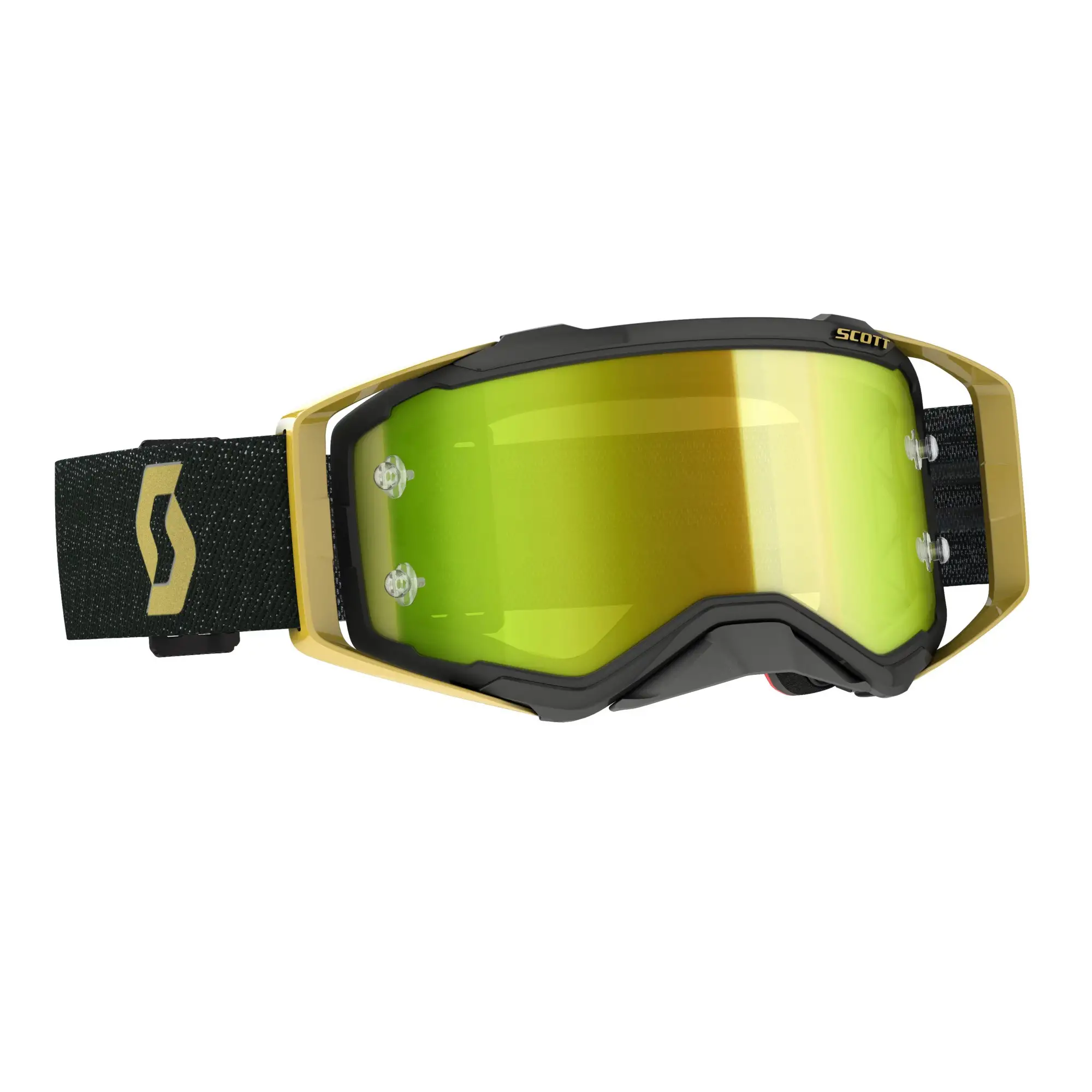 Occhiali cross Scott Prospect Nero Oro lente Giallo cromata