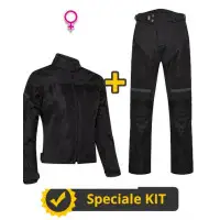 Kit completo DUNE Lady CE Nero - Giacca moto donna estiva certificata + Pantaloni moto donna estivi certificati Befast