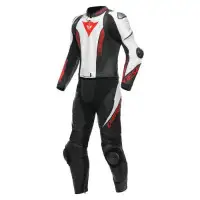 Tuta moto in pelle due pezzi Dainese Laguna Seca 5 Nero Bianco Rosso Lava