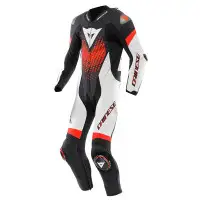 Tuta Moto Pelle Estiva Dainese Laguna Seca Nero Bianco Rosso Fluo