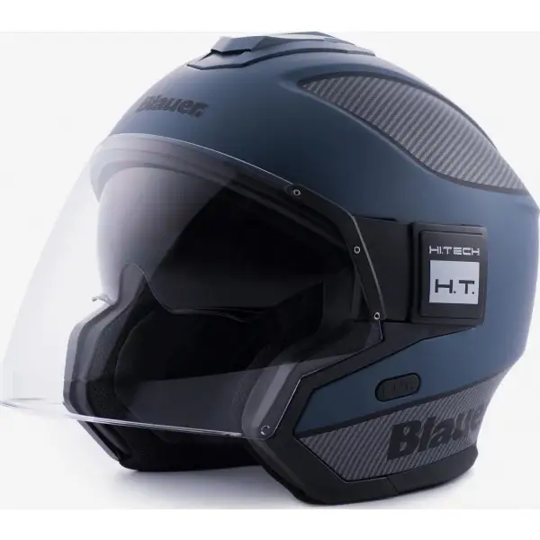 Casco jet Blauer SOLO in fibra blu carbon argento opaco