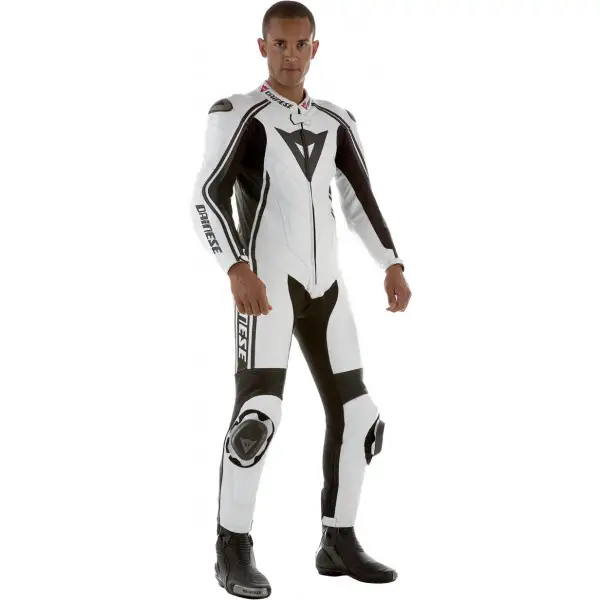 Dainese Stripes Prof summer leather suit white-black