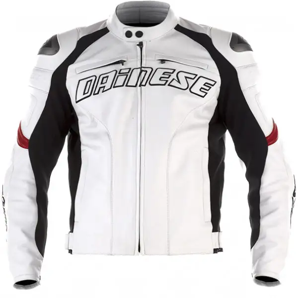 Dainese Racing leather motorcycle jacket white-white-red