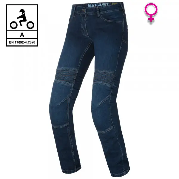 Jeans moto donna Befast Iron Tech Lady CE Certificati con fibra aramidica Blu