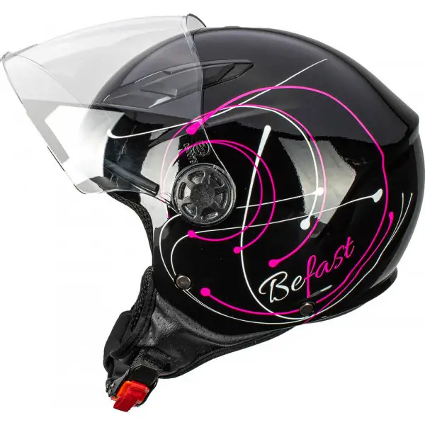 Casco jet bambino Befast Flipper Linear Nero Fucsia Bianco