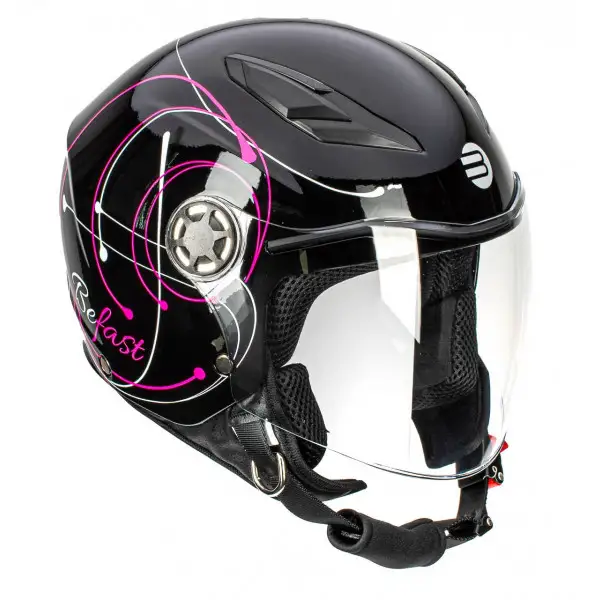 Casco jet bambino Befast Flipper Linear Nero Fucsia Bianco