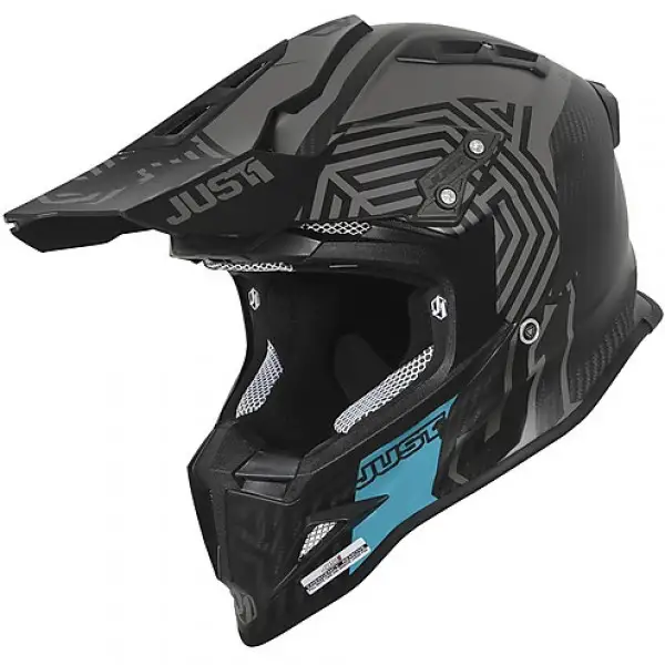 Just1 J12 Syncro cross helmet Carbon Black Turquoise Matt
