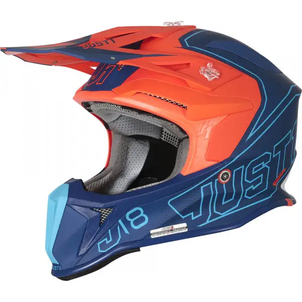 Just1 J18 Mips Vertigo cross helmet in fiber Blue White Orange fluo