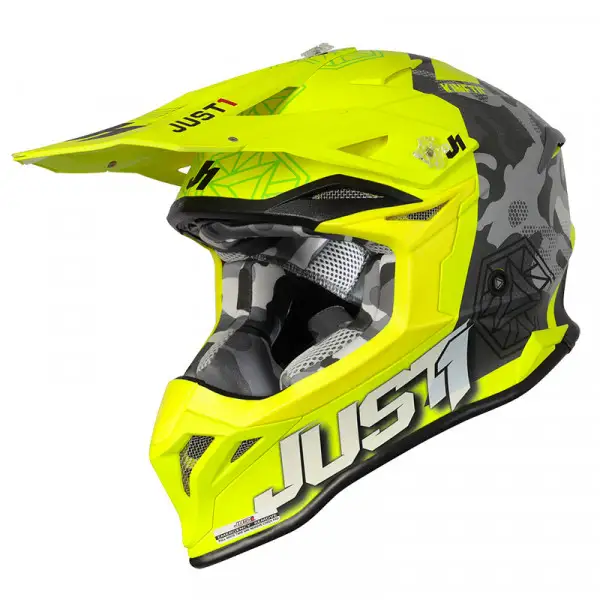 Just1 J39 Kinetic cross helmet Camo Red Lime Matt Fluo Yellow