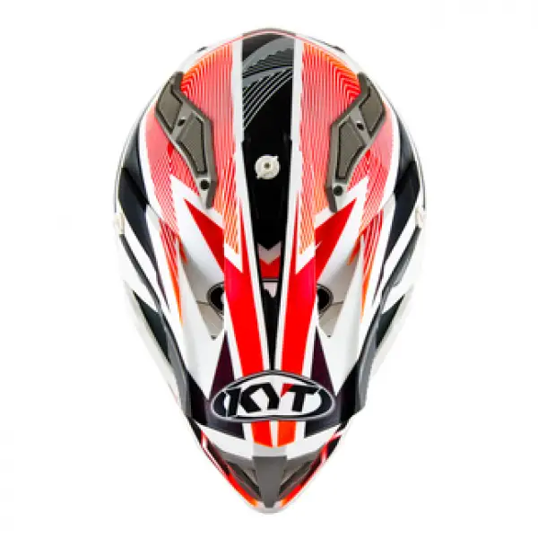 KYT cross helmet Strike Eagle Stripe fiber white red fluo