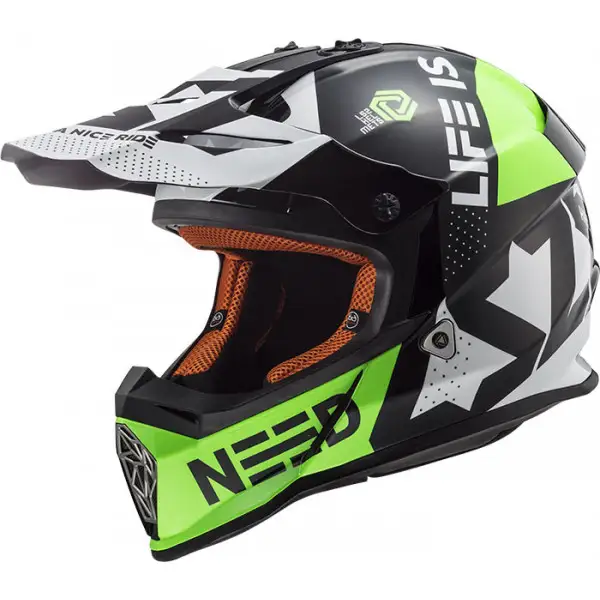 LS2 MX437 FAST BLOCK BLACK GREEN cross helmet