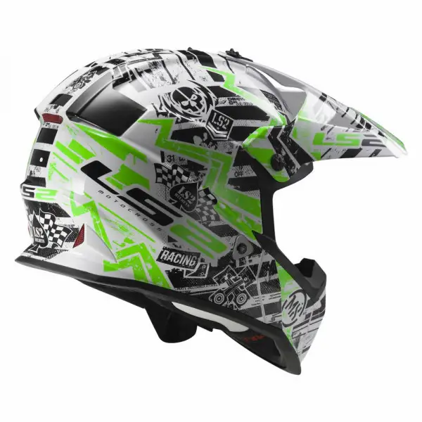 Casco cross LS2 MX437 Fast Glitch Bianco Nero Verde