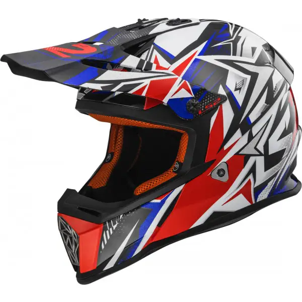 LS2 cross helmet MX437 Fast Strong White Blue Red