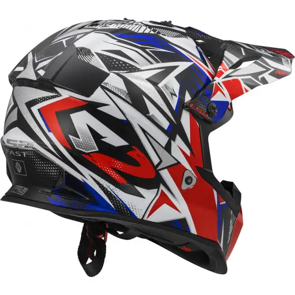 LS2 cross helmet MX437 Fast Strong White Blue Red